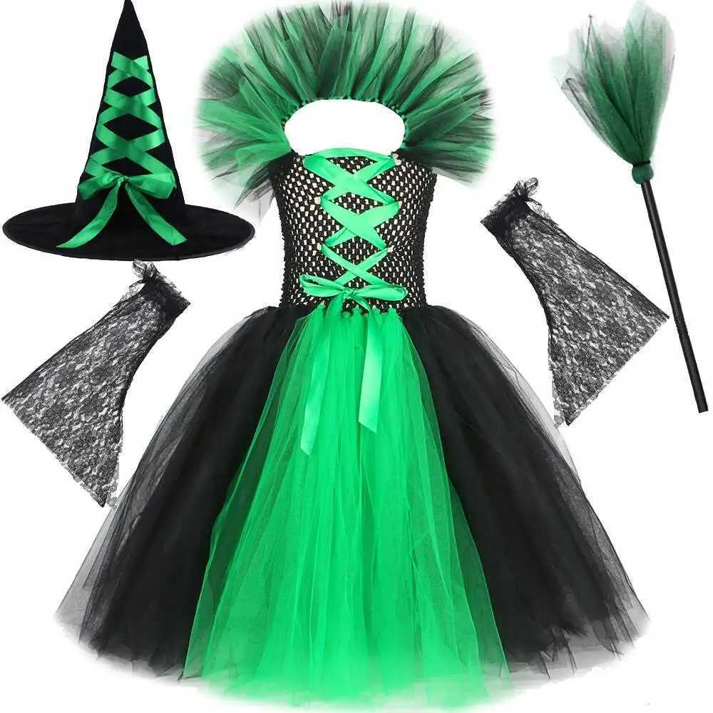 Costumi lunghi da strega di Halloween per ragazze Festa di carnevale Abito tutù a figura intera con cappello Scopa Bambini Strega Travestimento Vest
