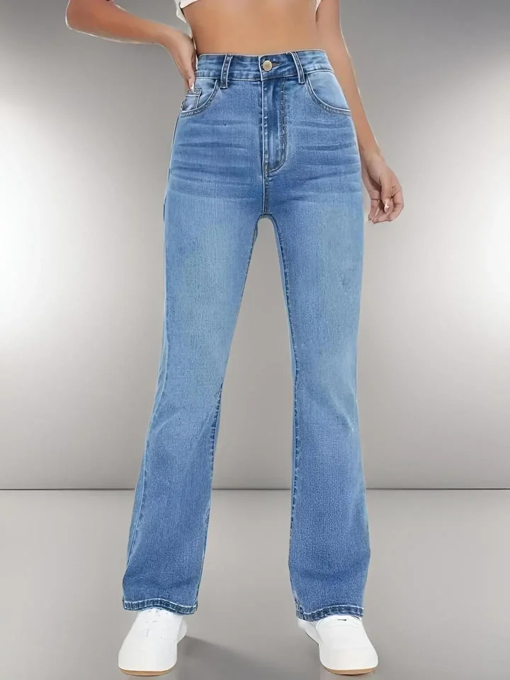 Womens Spicy Girl Wrapped Hip Bell Bottom Pants Casual Versatile High Waist Washed Denim Trousers For Women251205