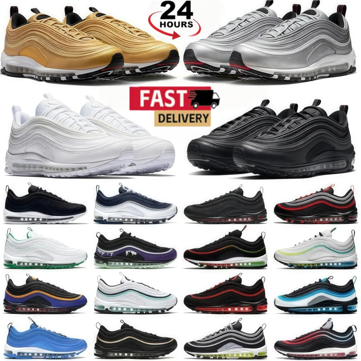 Designer 97s running shoes trainers for 97 mens womens Triple Black White Silver Bullet Undefeated Black Green Metallic Gold Sports sneakers 36-45