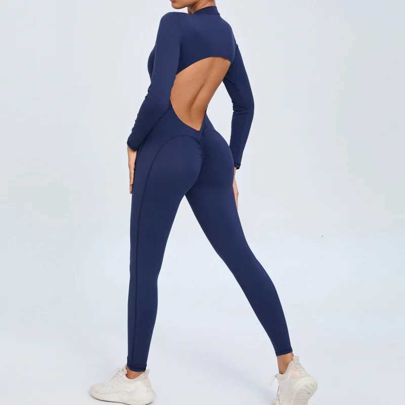 Women Sportwear Yoga Jumpsuit Zipper Long Sleeve Back Open Outfit Fitness Tracksuit Tight One-piece Gym Overalls Sports BodysuitT251212-image-1088149292