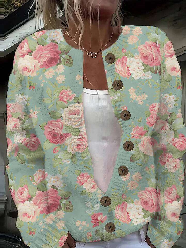 Ladies' Long-Sleeved Casual Loose Art-Printed Comfortable Knitted Autumn/Winter Cardigan Ladies' Long-Sleeve