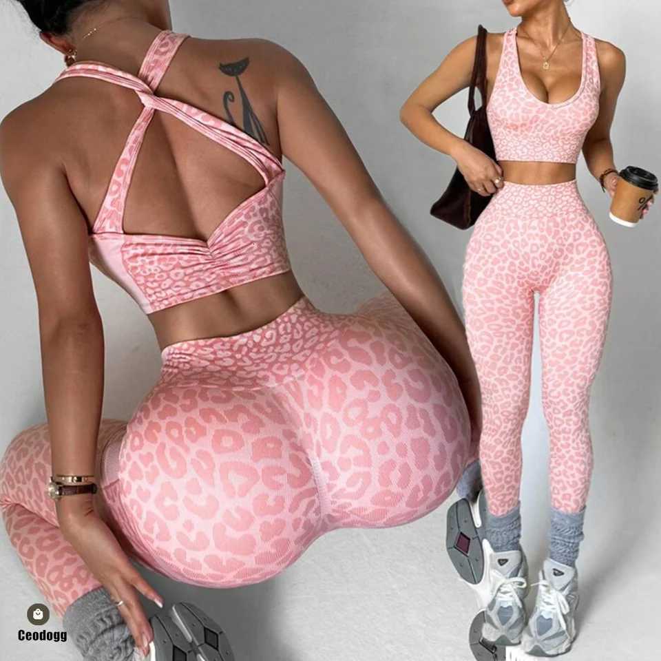 2PCS Pad Leopard Yoga Set Women Workout Scrunch High Waist Legging Exercise Pant Fitness Female Gym Outwear Active Suit XP10T251212-image-1088146400