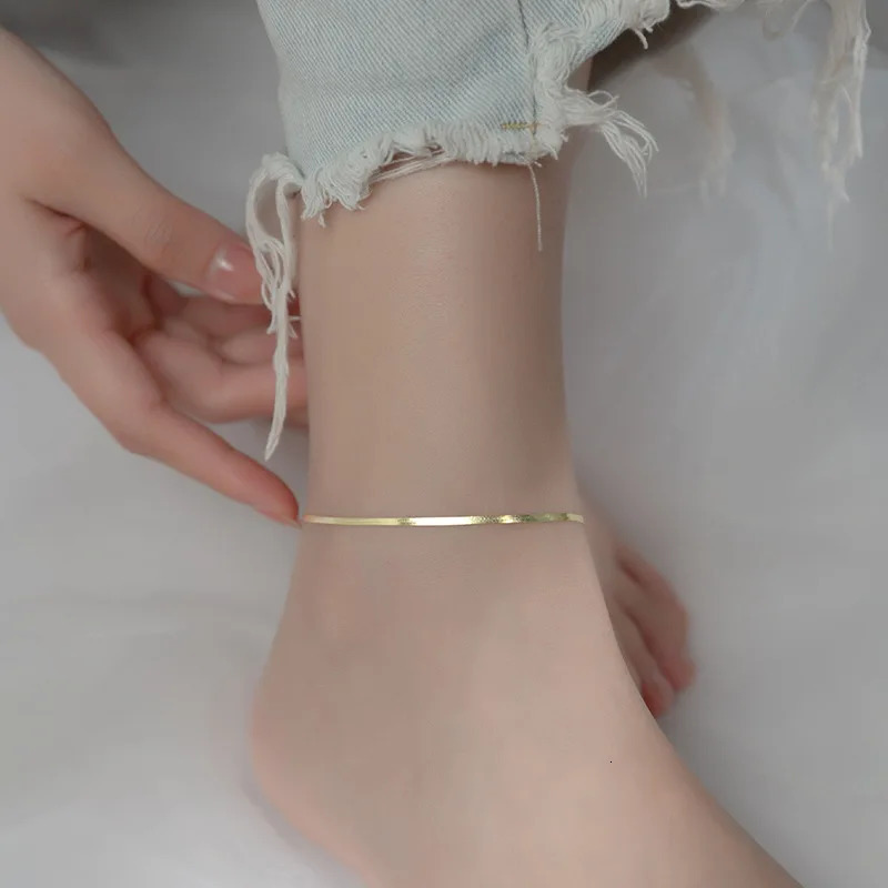 Decoration On Foot Silver Chain 925 Anklet Woman Leg Bracelet For Occasion 925 Gold Color Fashion Summer Accessories For Jewelry 251210