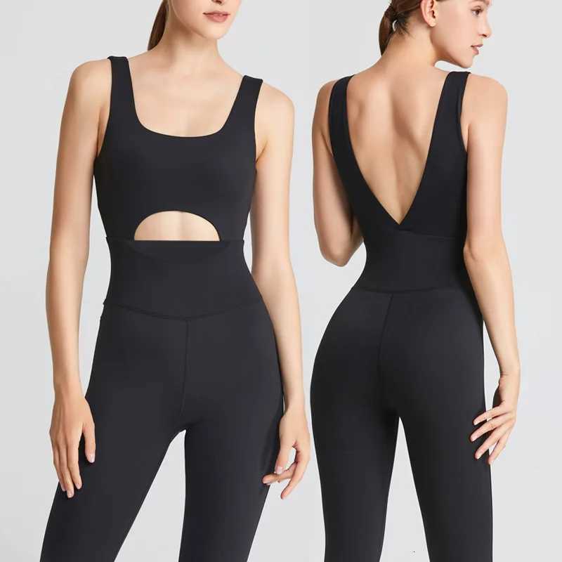 Yoga Jumpsuits Women V-Back One Piece High Stretchy Bodysuits Sportswear Fitness Rompers Padded Nylon Soft Gym Workout OvearallsT251212