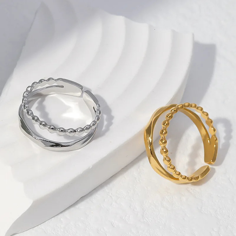 20pcs/lot Vintage Stainless Steel Gold Silver Color Multilayer Open Adjustable Ring for Women Men Fashion Jewelry Gift Wholesale 251210