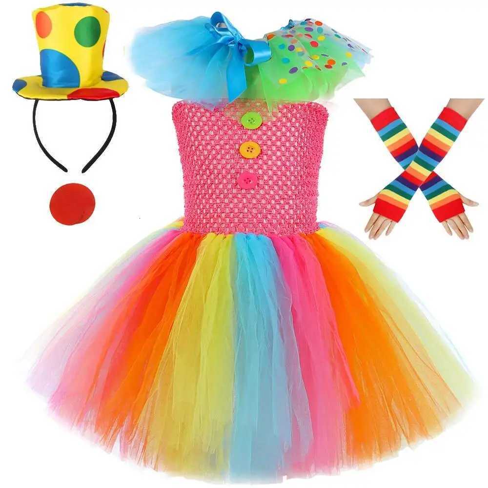 Rainbow Circus Clown Costumes Girls Christmas Halloween Tutu Dress for Kids Funny Magic Joker Outfit Children New Year Clothes X251212