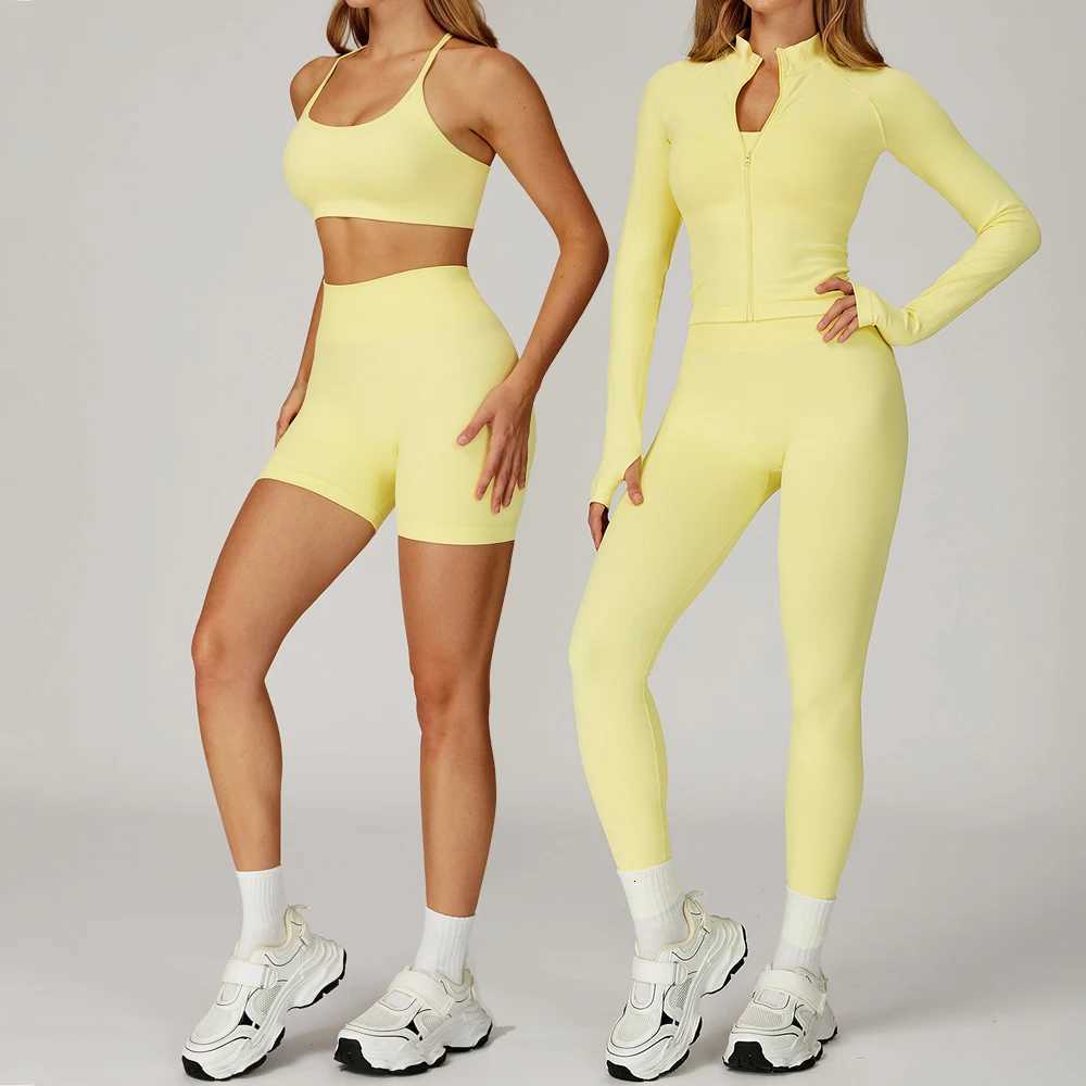 2PCS Yoga Set Seamless Workout Sets Women Sportswear Sports Suits Gym Clothing Fitness Zipper Long Sleeve High Waist LeggingsT251212-image-1088146653