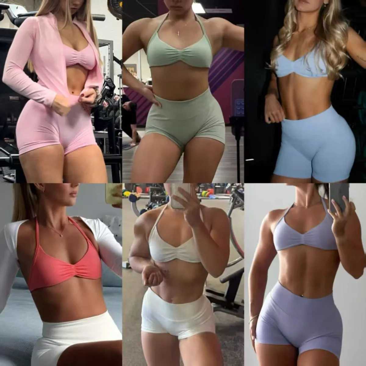 2 pièces ensemble de gymnastique femmes vêtements d'entraînement Scrunch ensemble de shorts licou soutien-gorge de sport haut de fitness vêtement