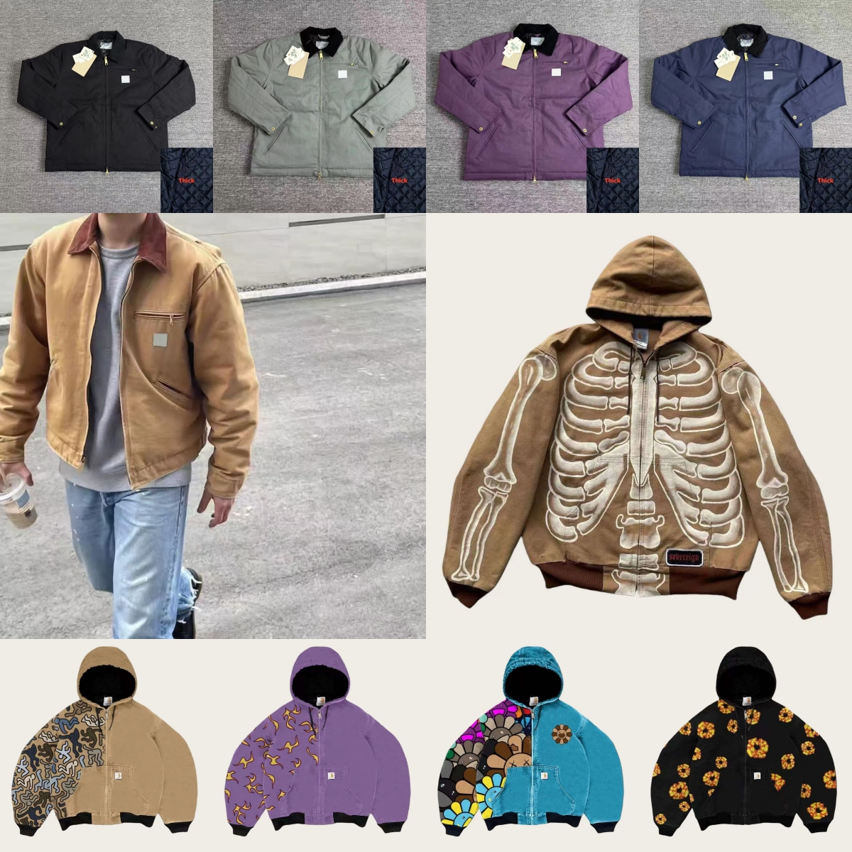 Car harrets jacket men fashion Designer jacket full zip hoodie coat long sleeve street sweatshirt cotton work puffer mens jacket vintage casual brow