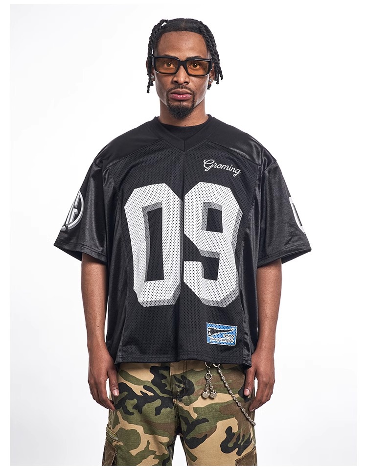 Popular Designer Hip Hop Mens Sports Rugby Jersey T Shirt V-Neck Loose tshirts Homme Printed Short Sleeves Cotton Mesh Casual Summer Shirts Men Pull