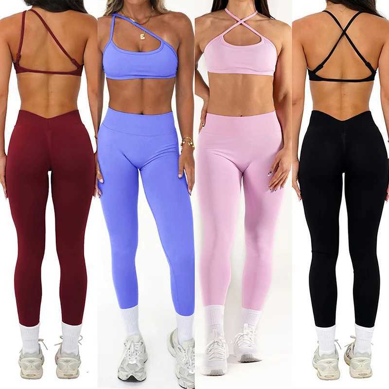 Seamless High Waisted Yoga Leggings Women Quick-Drying Breathable Running Sports Bras Suit Crossover Back Fitness Top Yoga SetT251212-image-1088146446