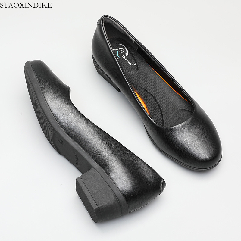 STAOXINDIKE Work Shoes for Women, Black Single Shoes, Autumn and Winter New Style, Mid Heel, Chunky Heel, Pointed Toe, Shallow Mouth Leather Shoes,