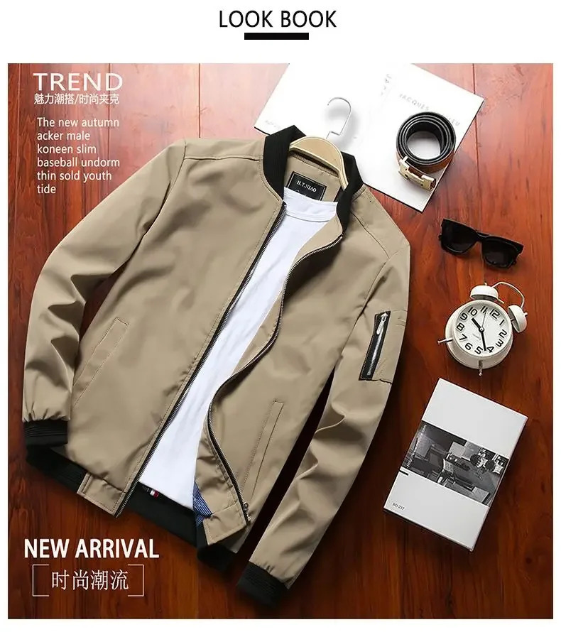 Spring Autumn Mens Bomber Jacket Casual Lightweight For Men Sports Windbreaker Zip Up Coat with Pockets Clothing 251210