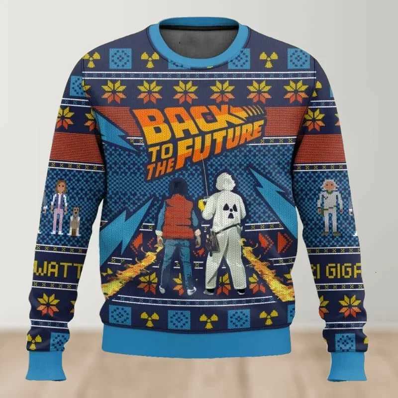 2026 automne et hiver Retour vers le futur Chandails de Noël laids dessin animé hommes et femmes pulls vêtements de sport W251211