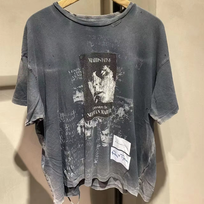 Washed Hole Graffiti Print T-Shirt Men Women High Quality 2026ss Top T Shirt Tee Tops