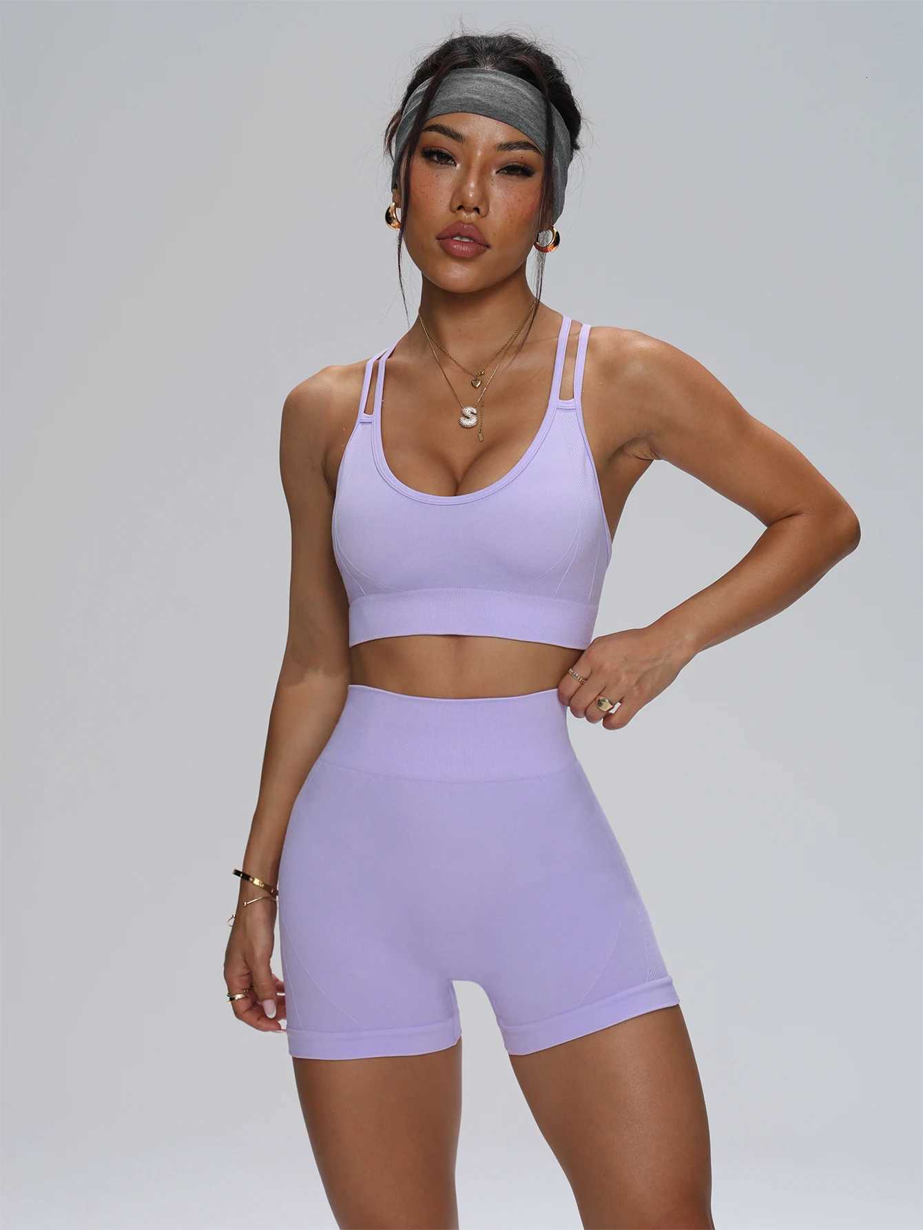 Seamless Sports Set Womens 2PCS Yoga Suit Fitness Bra with Cycling Shorts Gym Elastic Workout Outfit ActivewearT251212-image-1088146335