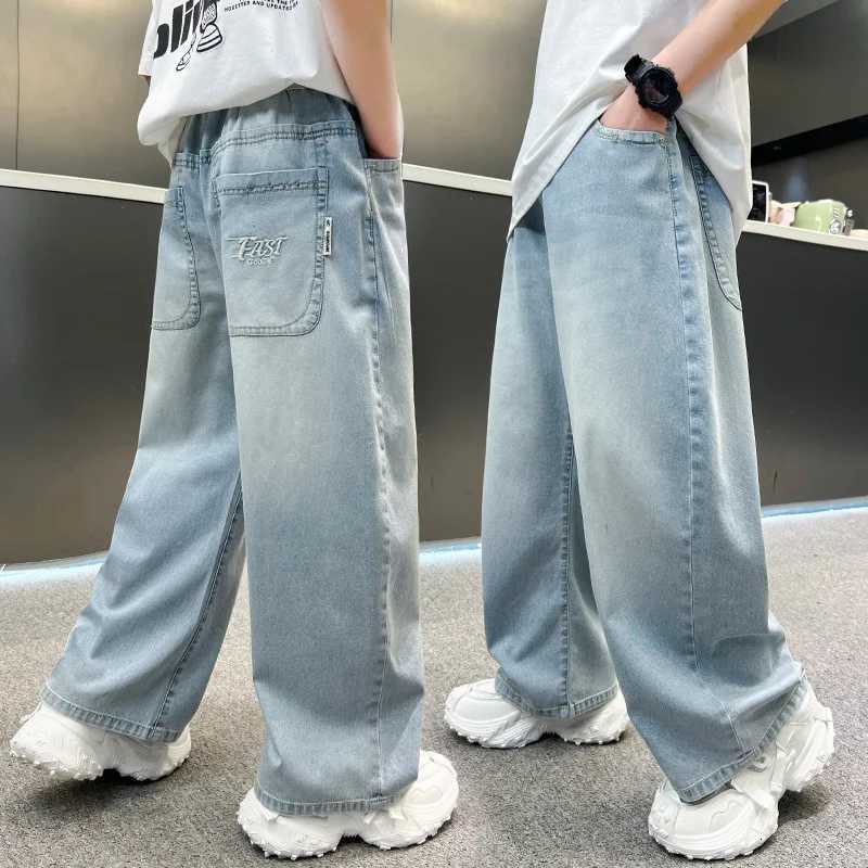 Kids Stylish Loose Straight Summer Patchwork Jeans for Tweens Boy Relaxed Fit Denim Pants Child Light Blue Washed Jeans TrousersT251212-image-1088146939