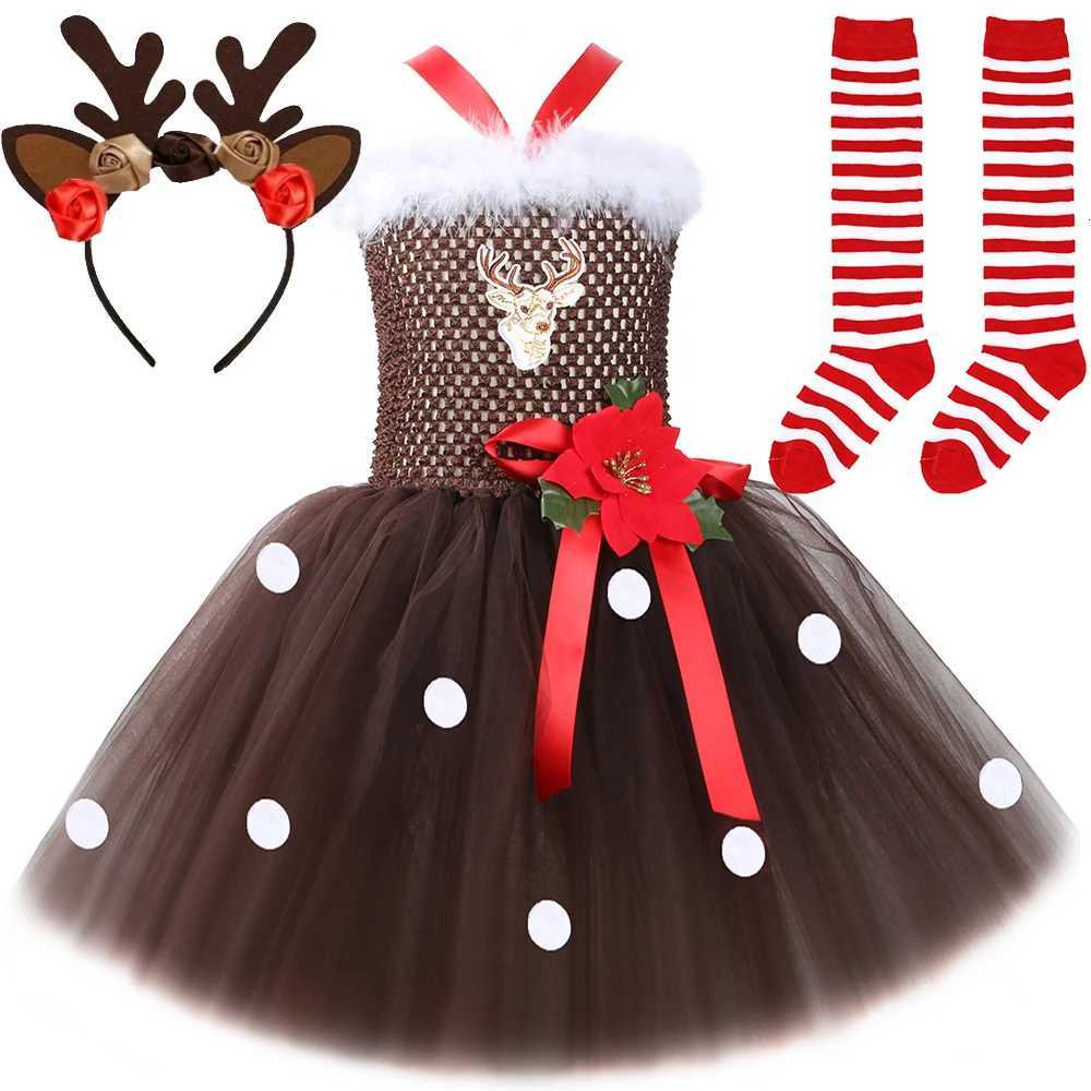 Brown Deer Costumes for Baby Girls Christmas Holiday Tutu Dress for Kids Animal Elk Outfit Children Reindeer New Year Clothes X251212