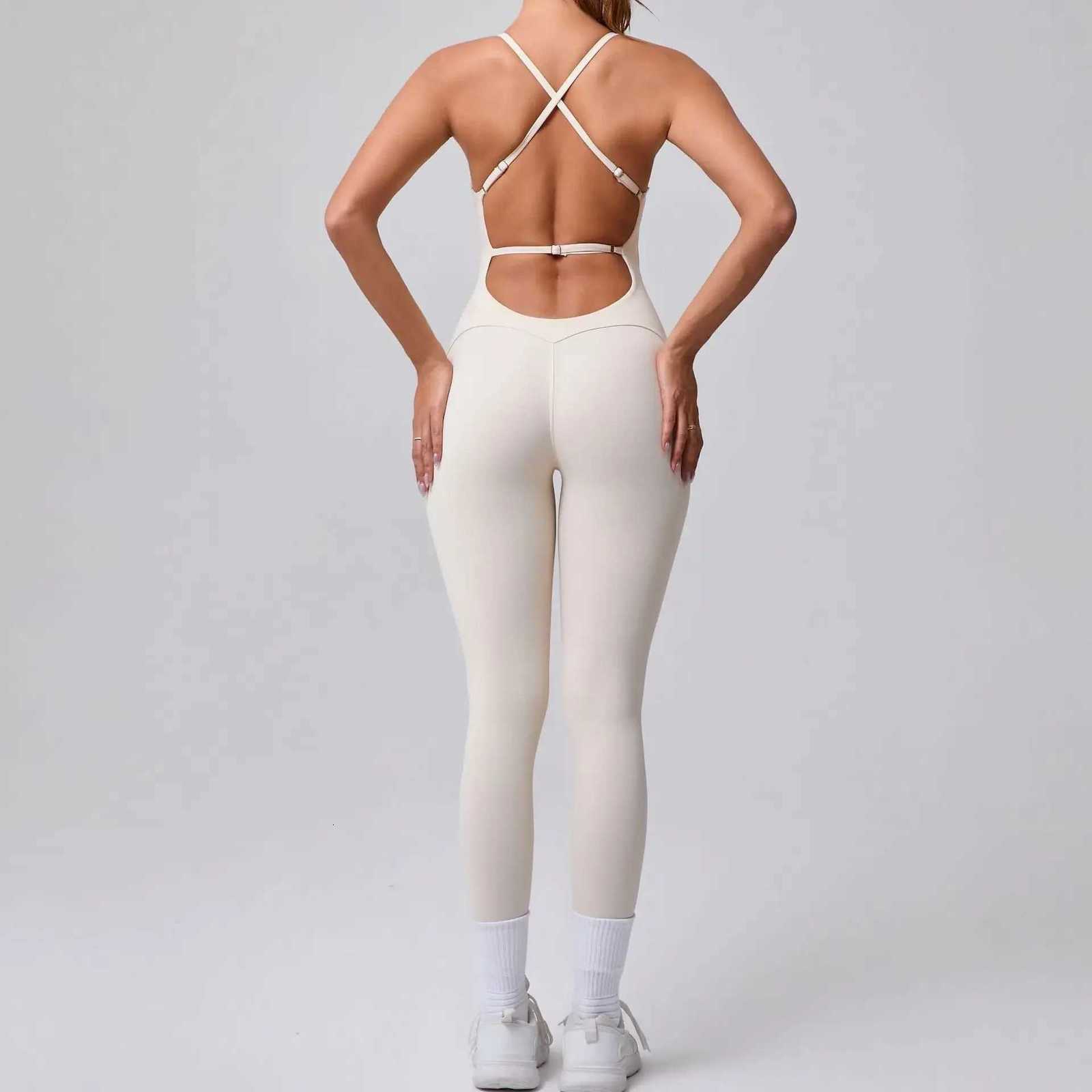 Sportswear Woman Tracksuit Push Up Sports Jumpsuit Woman Gym Set 2025 Yoga Clothing Fitness Overalls Beige Grey Blue Navy PinkT251212-image-1088146784