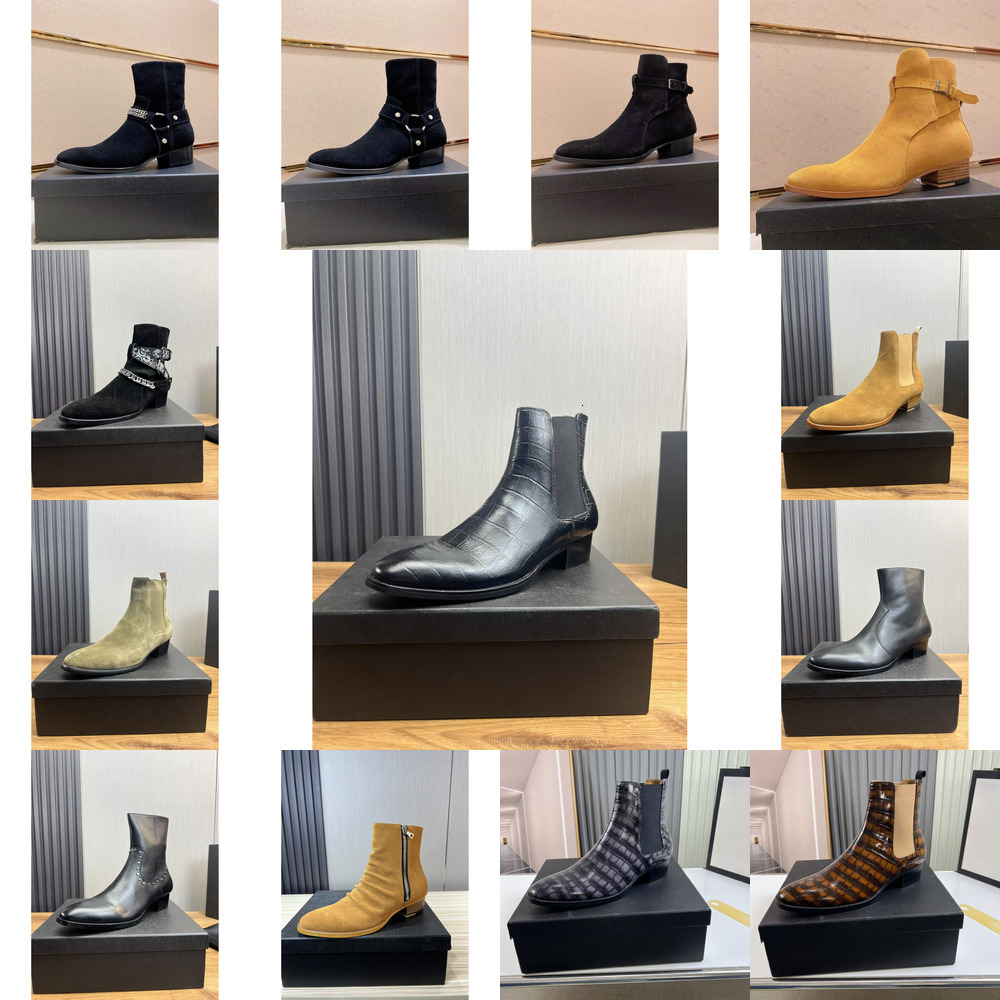 Bottines de marque de luxe d'hiver Wyatt Harnais Boot Daim Cuir de veau Bride à la cheville Bottes de motard Talon empilé Gentleman Chelsea Botte