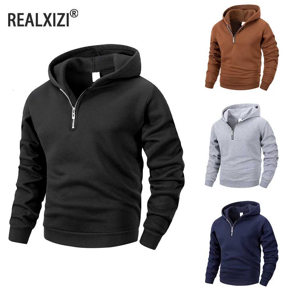 Mens Autumn Warm Hooded Sweatshirt Solid Color Half Zipper Sweatshirt Casual Long Sleeve Breathable Streetwear Men Clothing W251211
