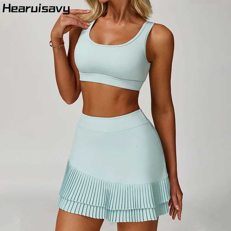 Hearuisavy Two-Piece Tennis Skirt Set High Waist Quick-Drying Yoga Clothing Shockproof Sports Bra Casual Workour Set WomenT251212-image-1088147201