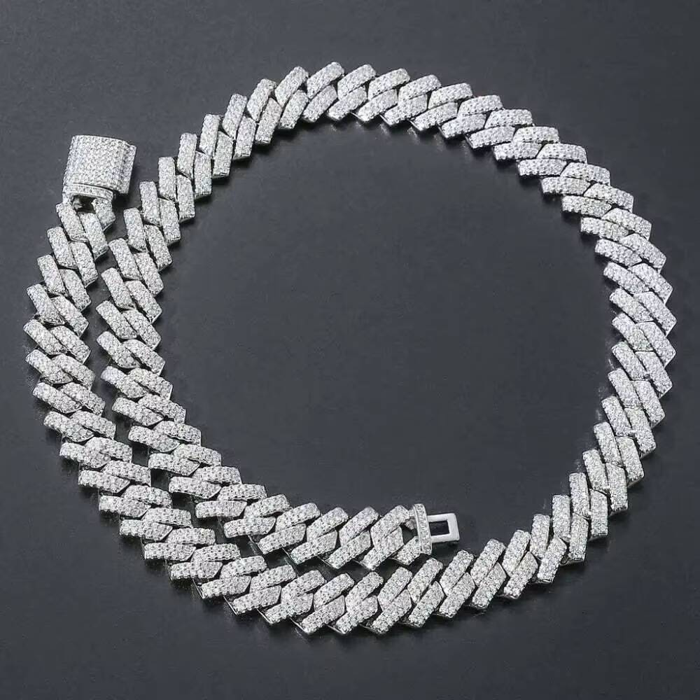 14mm Hip Hop Cuban Chain 2 Rows 925 Sterling Silver Custom Vvs Iced Out Moissanite Cuban Link Chain
