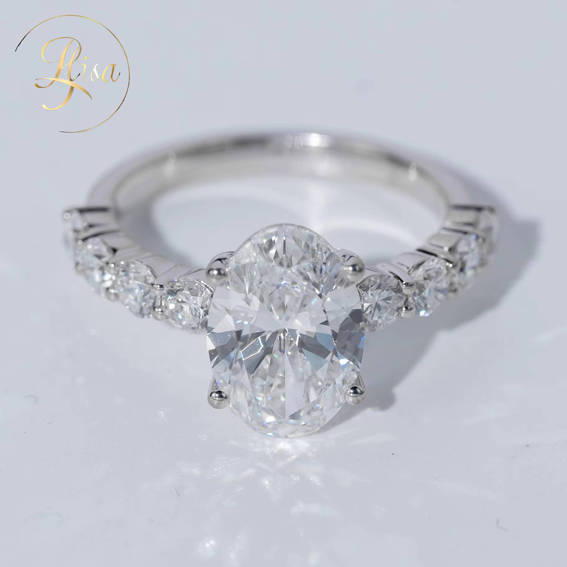 Custom 337CT Oval Lab Grown Diamond Engagement Ring Hot Selling 925 Sterling Silver White Gold Fine Women Jewelry