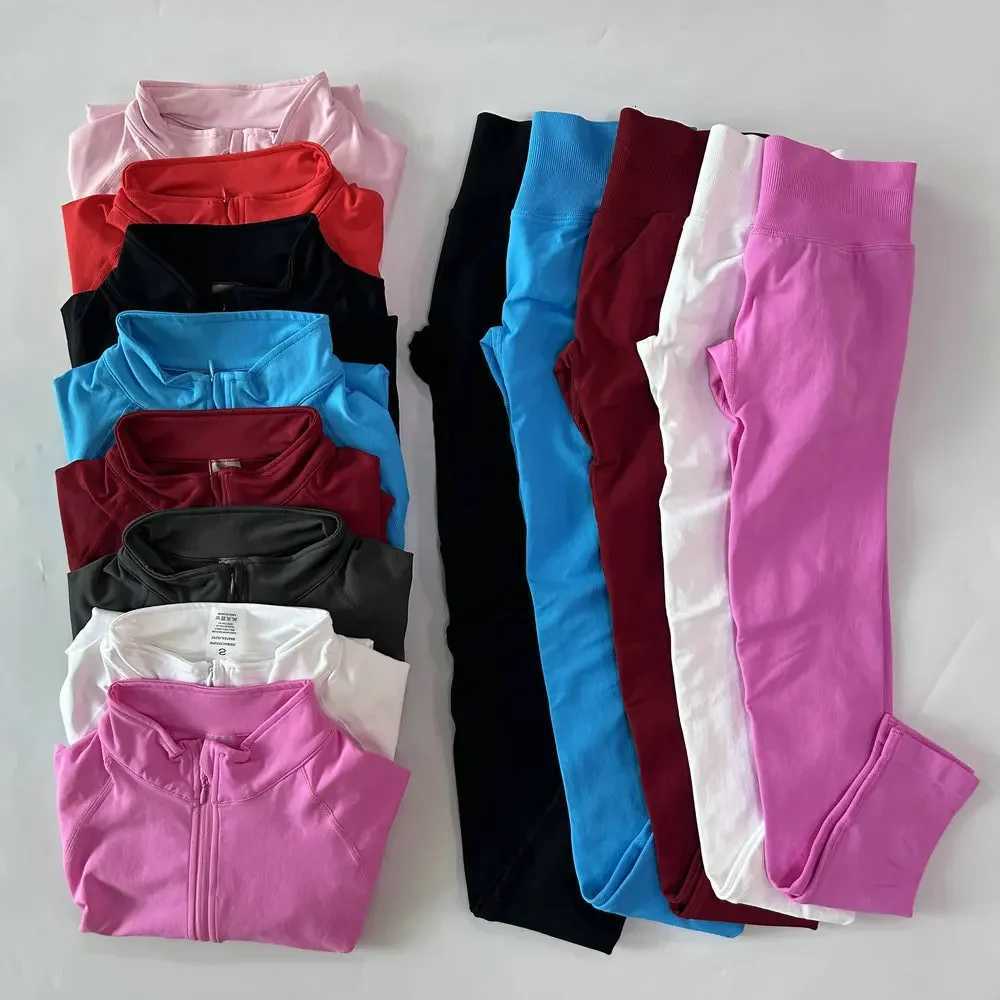 2pcs Long Sleeve JaCKet Set Women Seamless Sports Top WiTH Half Zip High Waist Leggings Fitness Suits Workout Gym SetT251212-image-1088148204