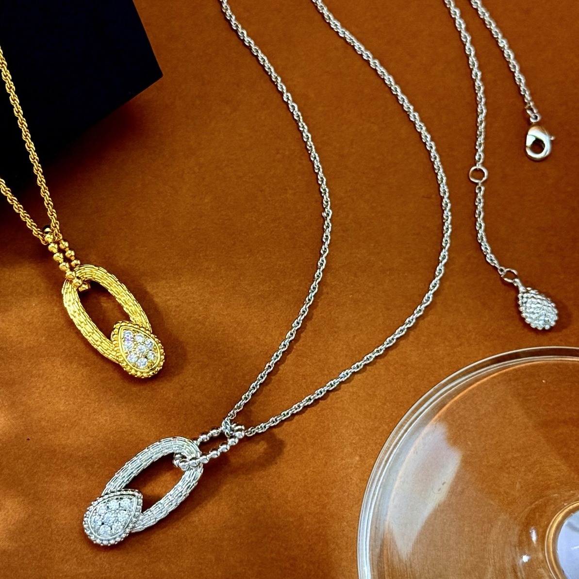 Designer necklace pendant earrings gold plated bracelet crystal studded Waterproof With box European size jewelry 013