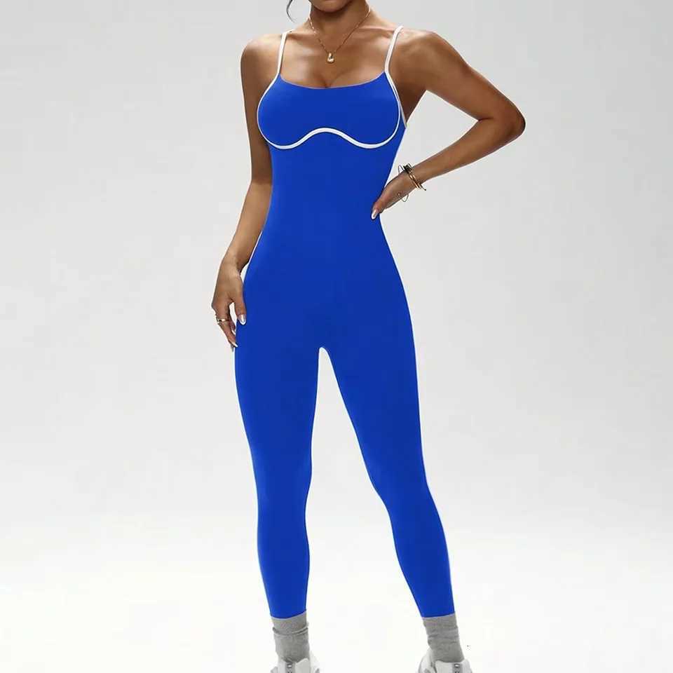 Solid V-neck Sleeveless Full-Length Yoga Bodysuit-Ribbed Quick-Dry Nylon/Spandex Fitness Jumpsuit for WomenT251212-image-1088149359