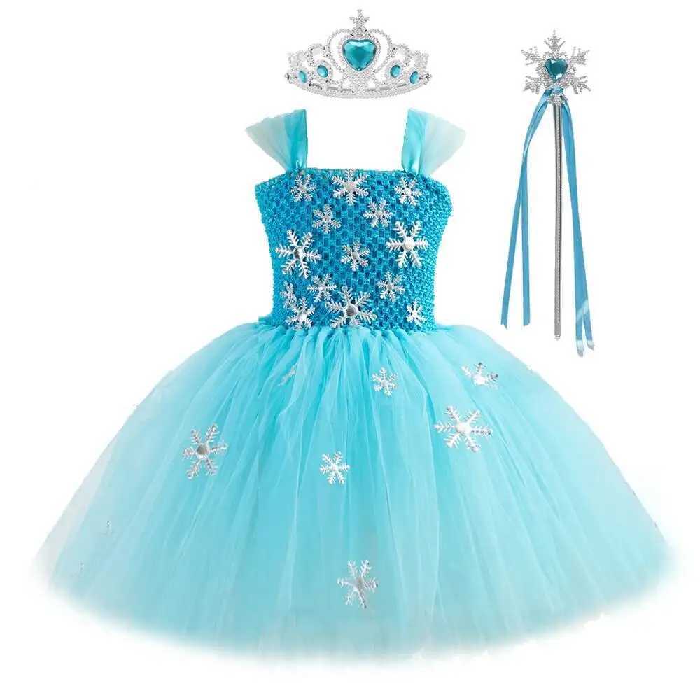 Blue Princess Elsa Dress for Girls Snow Queen Tutu Dress Up Costumes for Kids Girl New Year Clothes Snowflake Christmas Outfits X251212