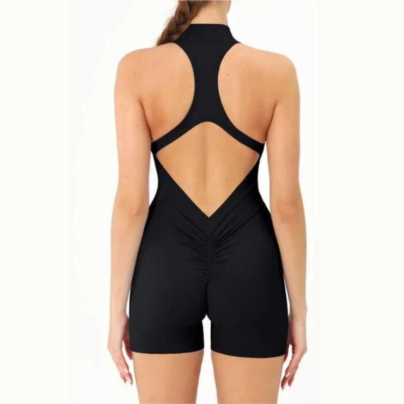 Summer high-intensity exercise beauty back yoga onesie zipper nude hip lift tight fitness clothes onesieT251212-image-1088148169