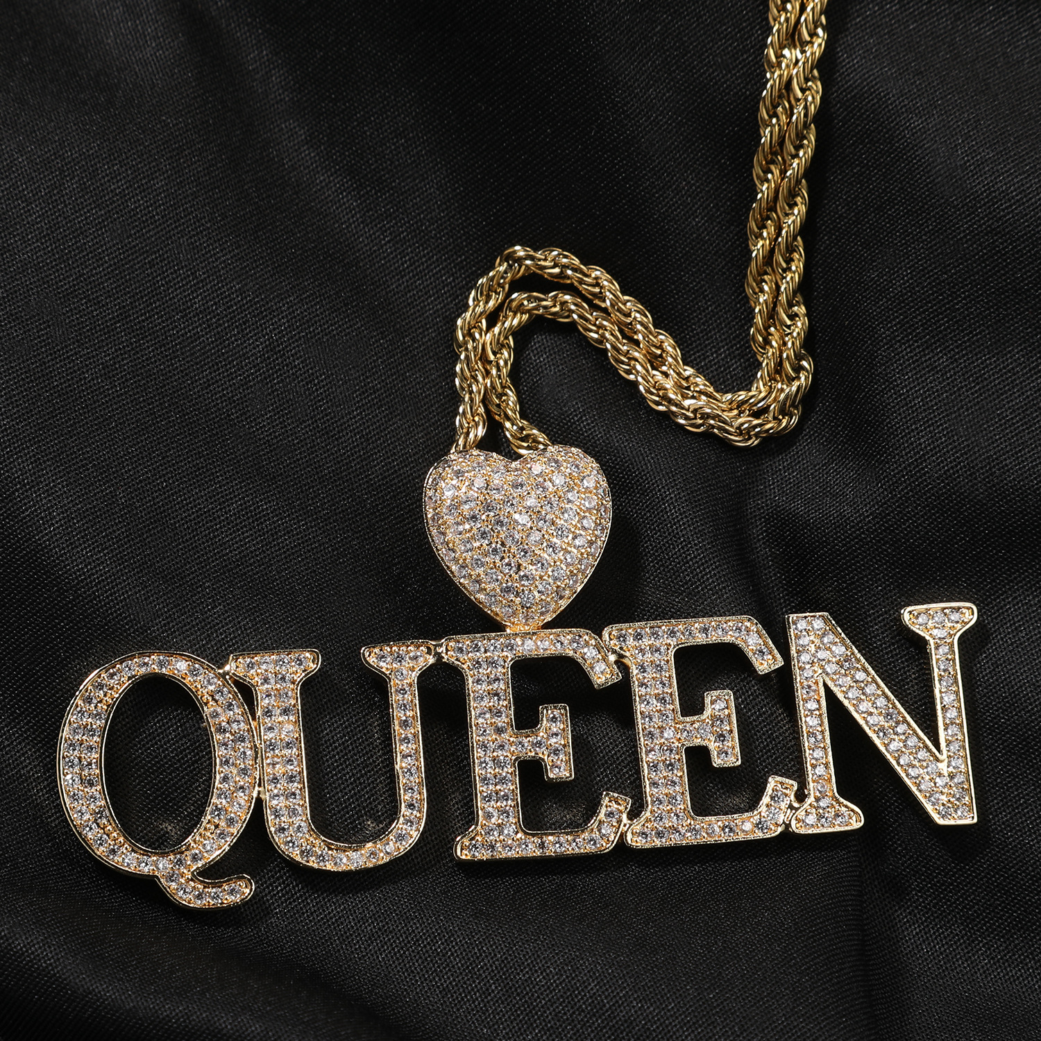 Hip Hop Custom Name A-Z Letters Pendant Necklace Heart Clasp Full 5A Zircons 18K Real Gold Plated Jewelry