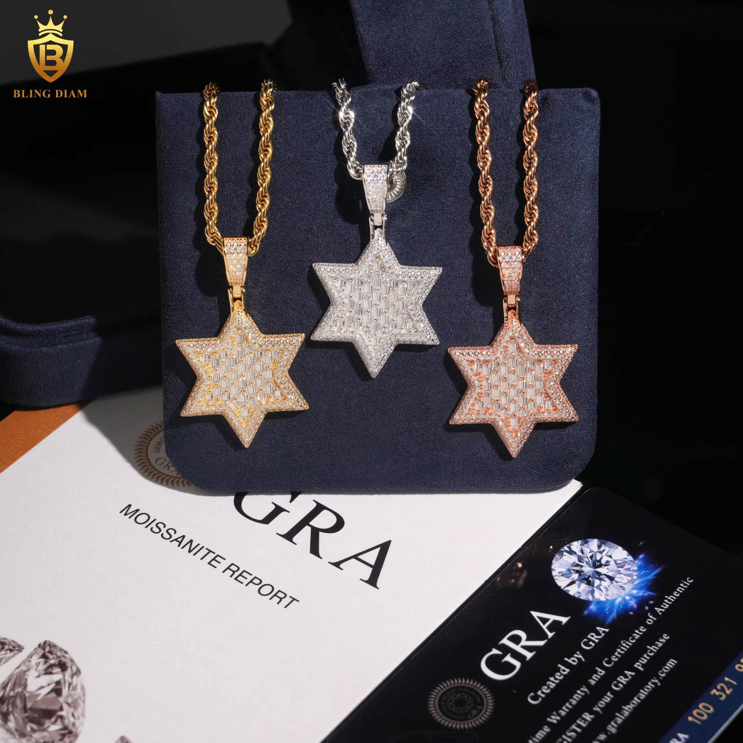 Fashion Star Iced Out Custom Hip Hop Moissanite Jewelry Pendant 925 Silver VVS Moissanite Baguette Diamond Fine Charm Pendant