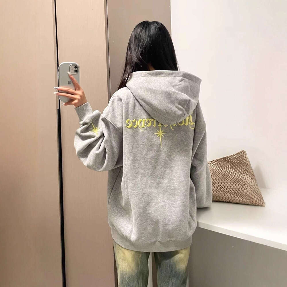 Ricamo originale con lettera gotica americana per uomo e donna Autunno Inverno Nuova felpa con cappuccio versatile e allentata di lusso