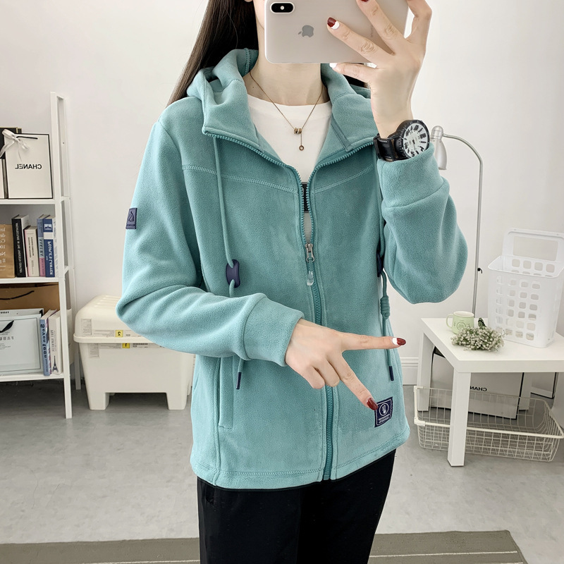 Felpa con cappuccio da esterno per uomo e donna, calda giacca sportiva con cappuccio, cappotto in pile casual antivento con cerniera intera su entra