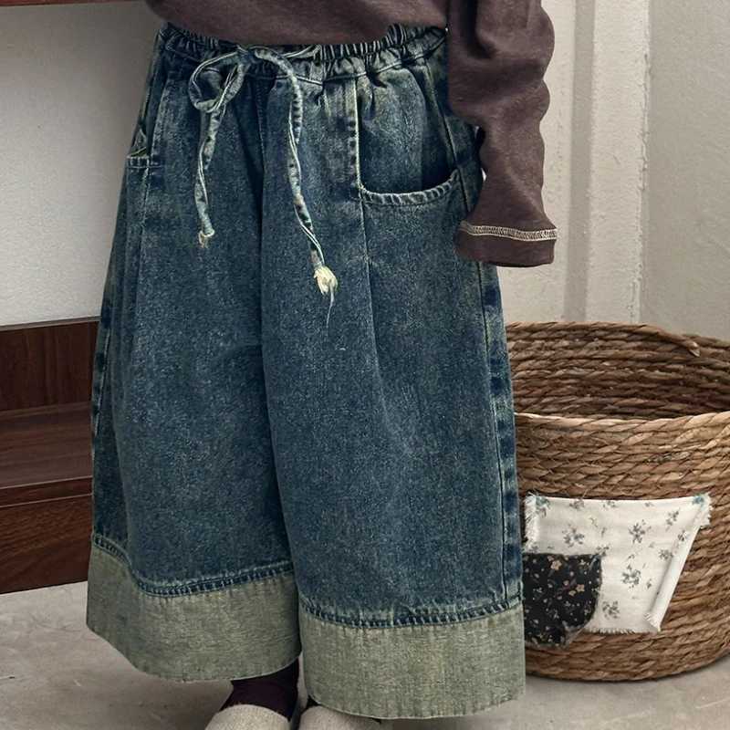 LILIGIRL Autumn Children Jeans Color Block Girls Loose Wide Leg Pants Boys Pocket Denim Blue Pants Kids Trousers 1-7TT251212-image-1088146602