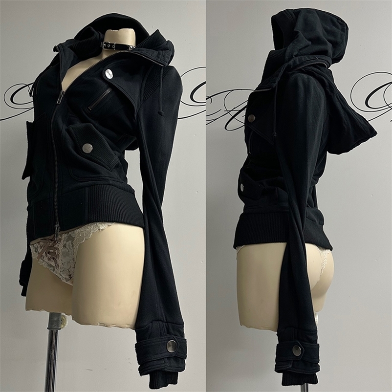 Gothic Y2K Womens Chic Hoodie Sexy Slim Casual Solid Color Female Cropped Sweatshirt Grunge Punk Vintage Aesthetics Streetwear 251211