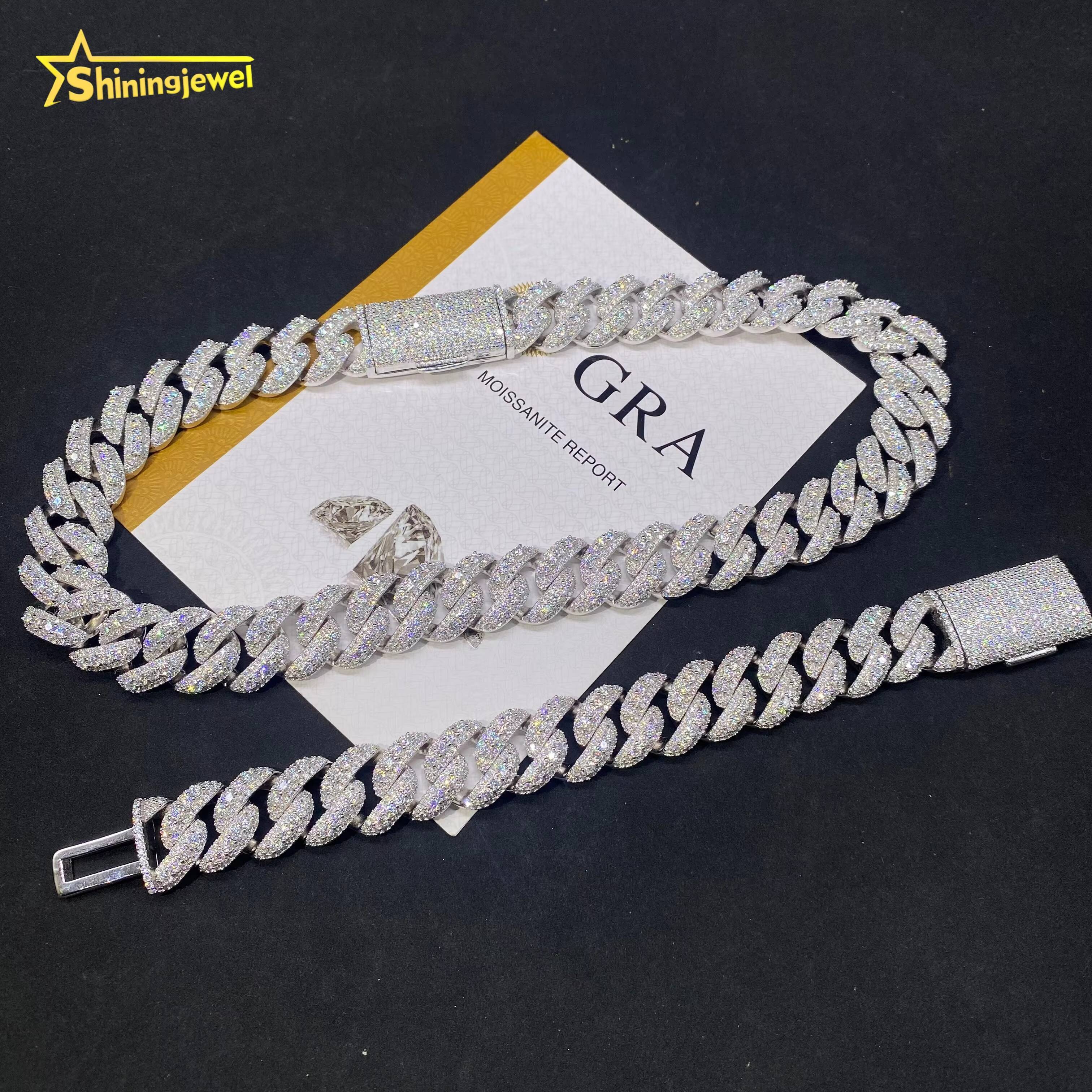 18mm Fine Hip Hop Jewelry Bracelet Iced Out Rise Diamond 925 Silver VVS Moissanite Miami Cuban Link Chain Necklace for Men