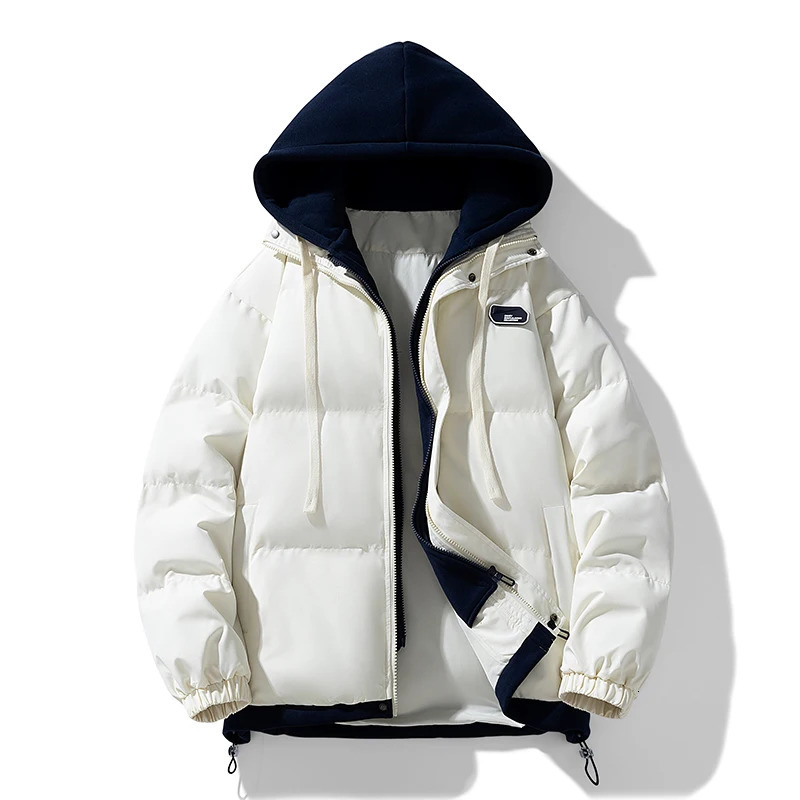Piumino in cotone imbottito in stile giapponese Cappotto alla moda dopamina addensato caldo da uomo per le vacanze in due pezzi con cappuccio corto