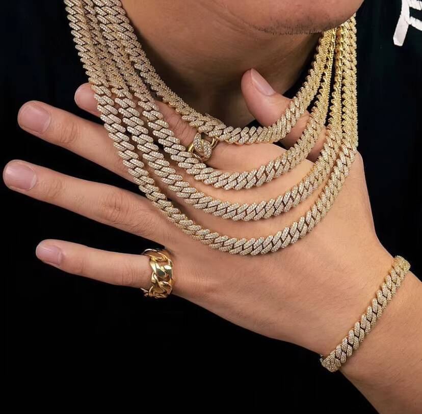 Hiphop 6mm 8mm 10mm Custom Cuban Chain 925 Sterling Silver Iced Out Vvs Moissanite Cuban Link Chain