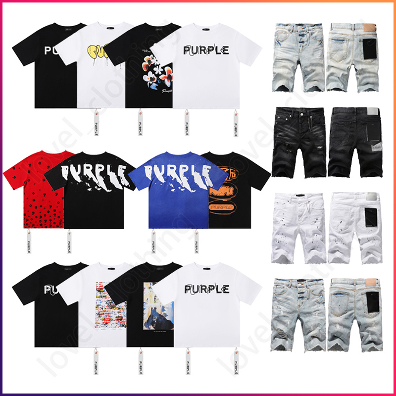 Purple Shirt T Hommes Designer T-shirts Hommes Unisexe Casual Manches Lettre Imprimer Hip Hop Street Court Tee Violet Jean Chemise De Luxe Mode C