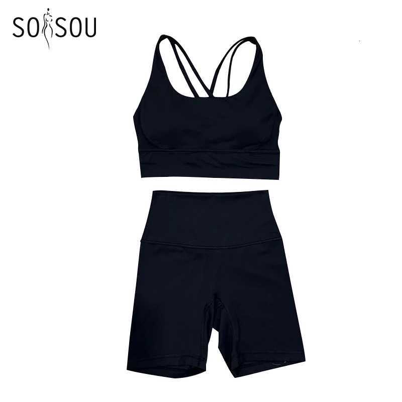SOISOU Nylon Gym Yoga Set Womens Tracksuit Cycling Shorts Set Tight Elastic Short Chest Pad Removable Bra Womens ClothingT251212-image-1088149627