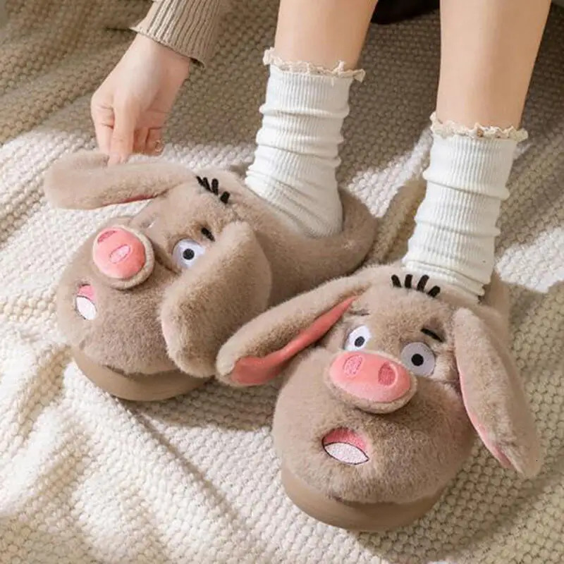 Funny Cartoon Pig Childrens Non Slip Thick Bottom Cotton Indoor Slippers 2025 Winter Warm Plush Home Slippers Cute Child Slides 251210