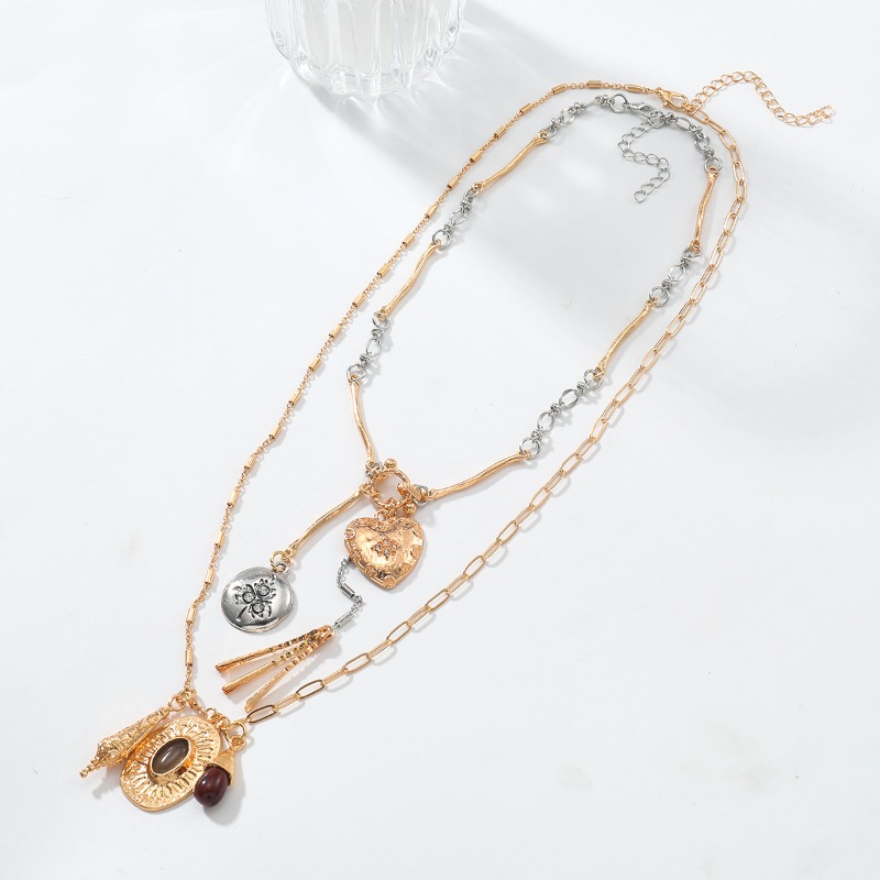 Autumn Love Pendant Gold And Silver Color Blocked Tree Alloy Geometric Clavicle Chain Bohemian Style Necklace Boutique Gift Fashion Jewellery