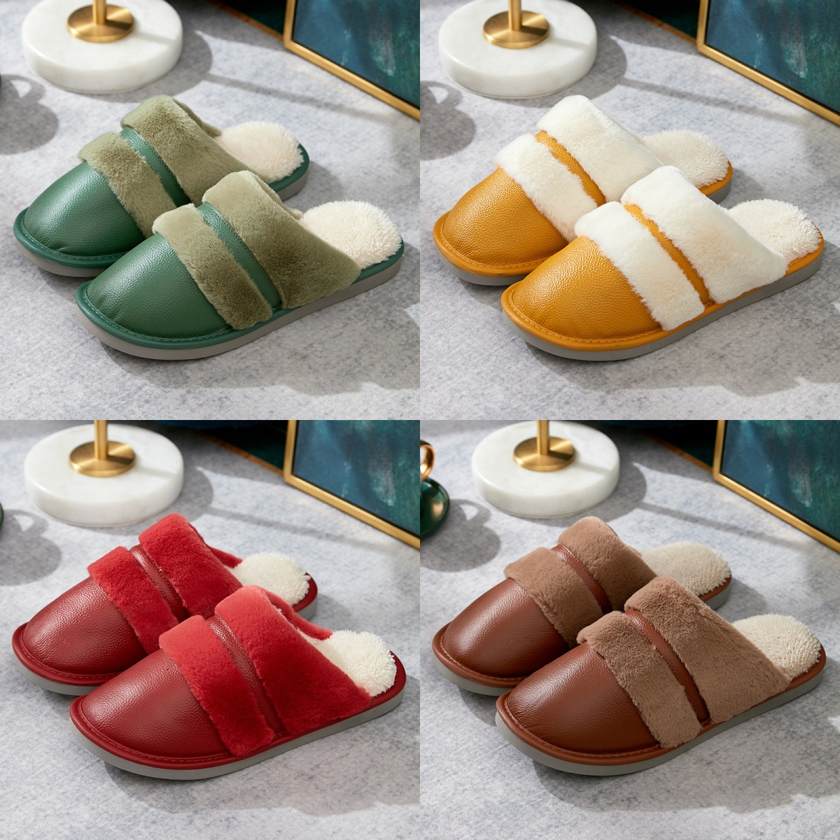 Slippers Women Mens slides clog slider Sandal Slide Platform Sandals beach shoes Leather & Plush Closed Toe Slippers summer vacation fur big sizes c