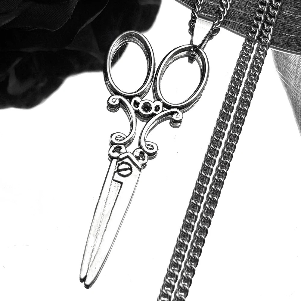 Carved Scissors Goth Pendant Necklace For Women Men Stainless Steel Silver Color Punk Male Fashion Chain Male Jewelry Accessory 251210