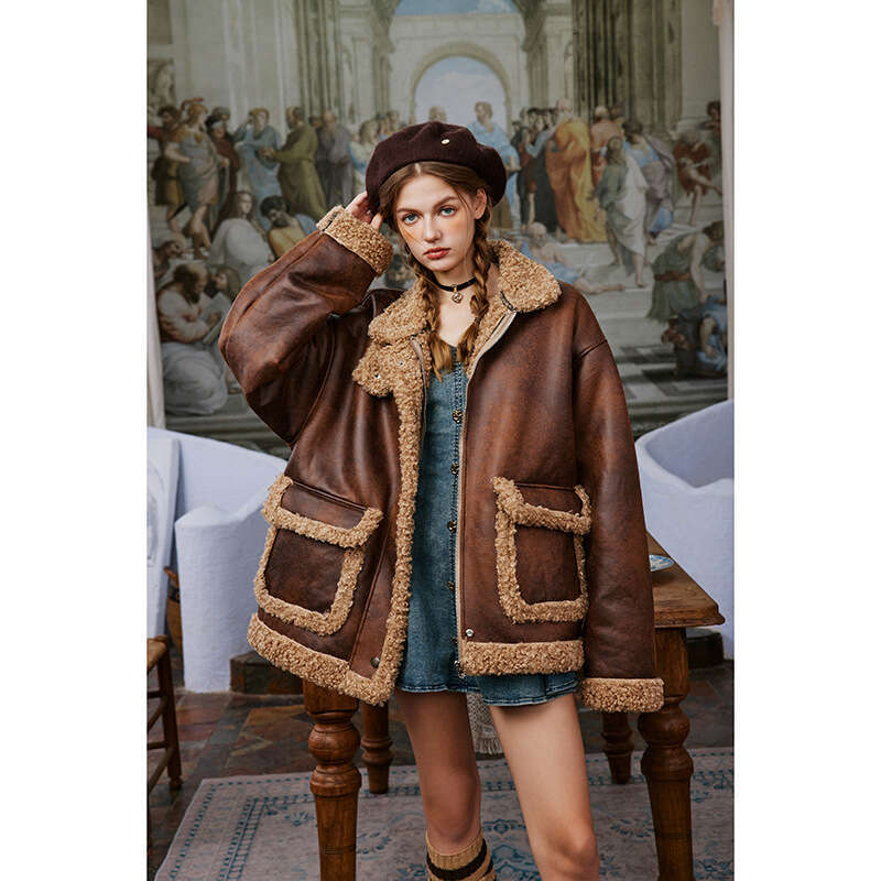 New American Retro Motorcycle Style Sheepskin Coat Unisex Winter Suede Warm Cotton Jacket Luxury