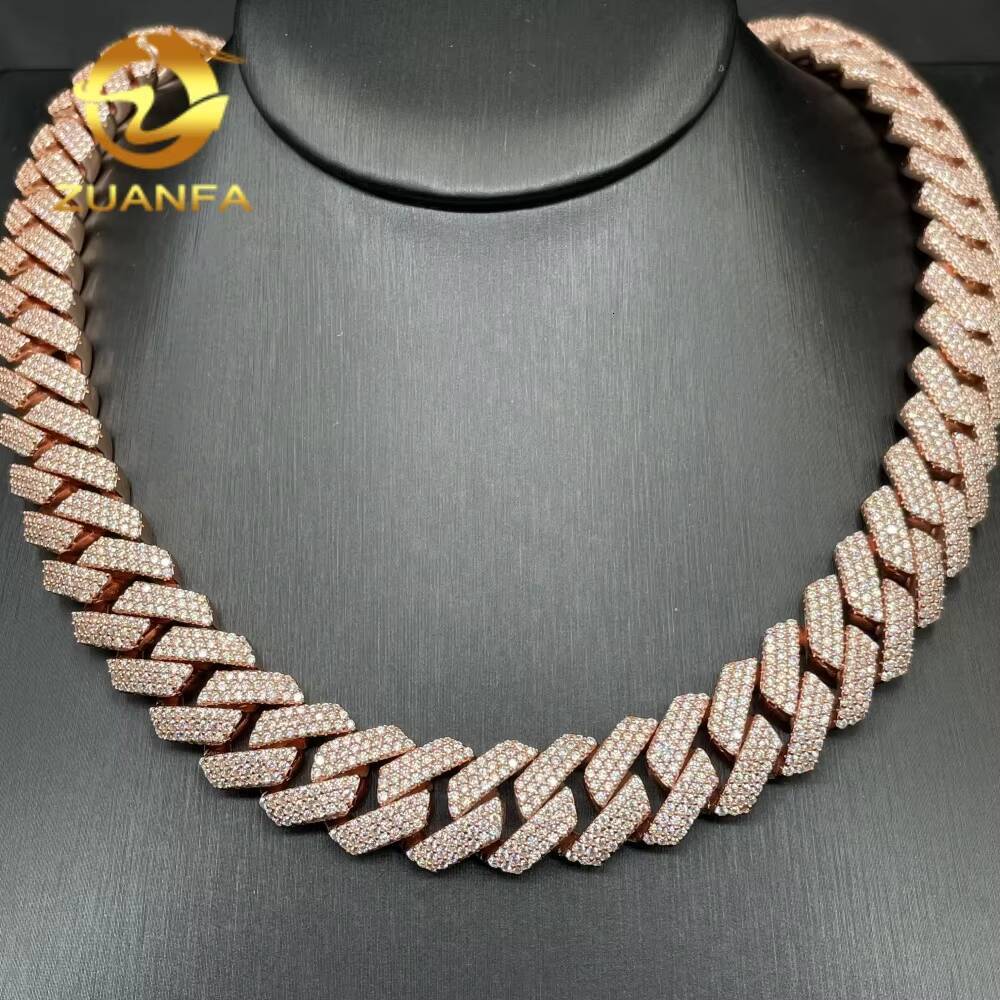 15mm 3 Rows Miami Cuban Link Chain Sterling Silver 925 Hip Hop Silver Jewelry VVS Moissanite Diamond Luxury Necklace